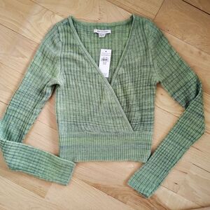 Cozy AE Green Cropped Wrap Sweater Size XS -NWT